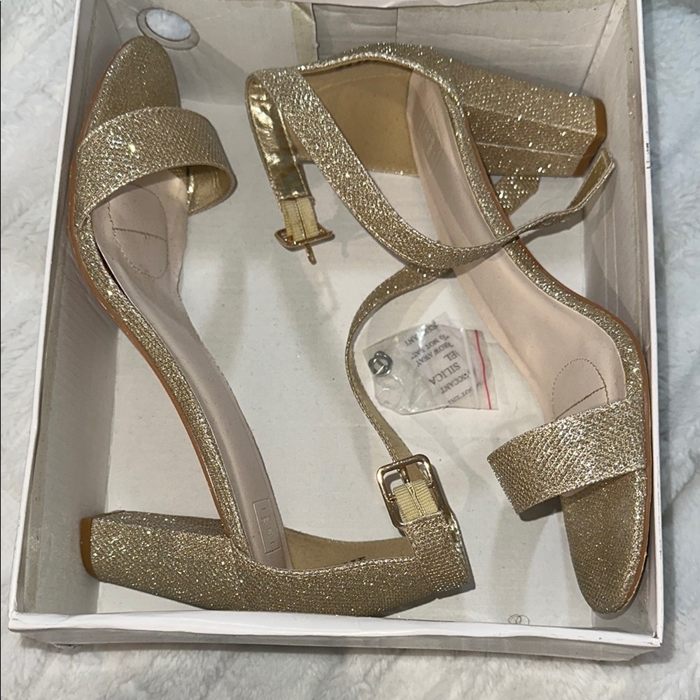 David's Bridal Gold Block Heel Sandals
